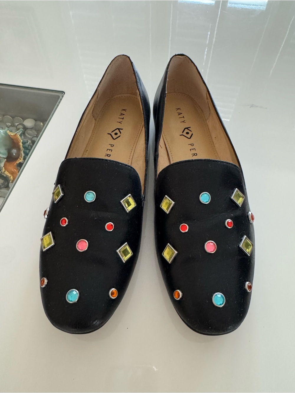 Katy Perry The Turner Slip On Loafers Jewel Embellished On Black Leather Size 8